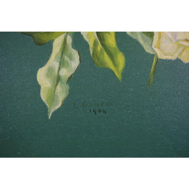 English Early 20th Century English Floral Still Life -- Cascading Yellow Tea Roses by L. Griffin For Sale - Image 3 of 6