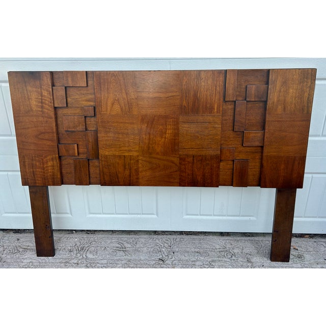 Lane Furniture Vtg. MCM Queen/Full Size Lane Staccato Brutalist Collection Walnut Headboard For Sale - Image 4 of 15