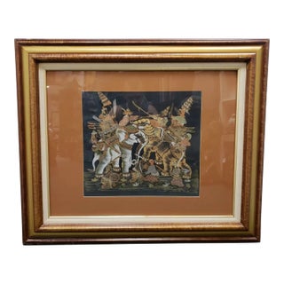 Mid 20th Century Indian Batik Mughal Warriors Framed Silk Painting For Sale