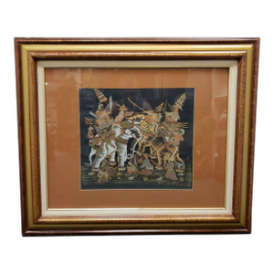 Mid 20th Century Indian Batik Mughal Warriors Framed Silk Painting