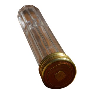 Antique Glass Vanity Bottle With Guilloché Enamel Monogrammed Cap For Sale