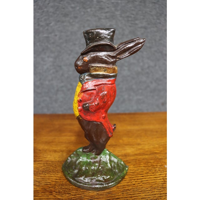 Brown Antique Albany Foundry #94 Rabbit With Top Hat Doorstop For Sale - Image 8 of 9