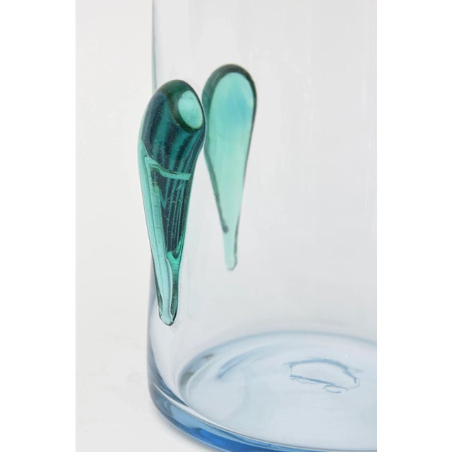 MId Century Modern Blenko Glass Vase or Vessel With Glass Teardrops Turquoise Sea Green 1960's For Sale In Miami - Image 6 of 9