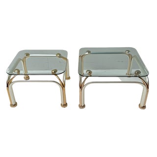 Hollywood Regency Side Tables with Original Beveled Glass Tops, 1980s, Set of 2 For Sale