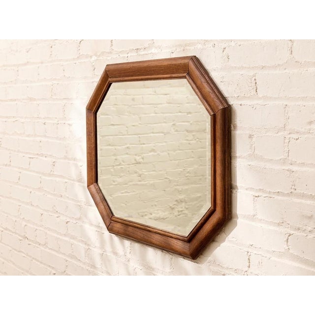 Vintage Mid-Century Modern Octagonal Walnut Wall Mirror For Sale - Image 4 of 6
