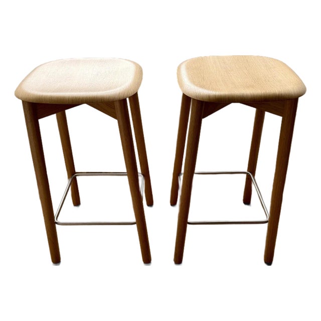 Two Iskos Berlin Designs Oak Bar / Counter Stools For Sale