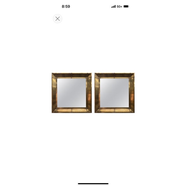 Pair of Large 1970s Italian Modern Square Bronze Mirrors For Sale - Image 12 of 12