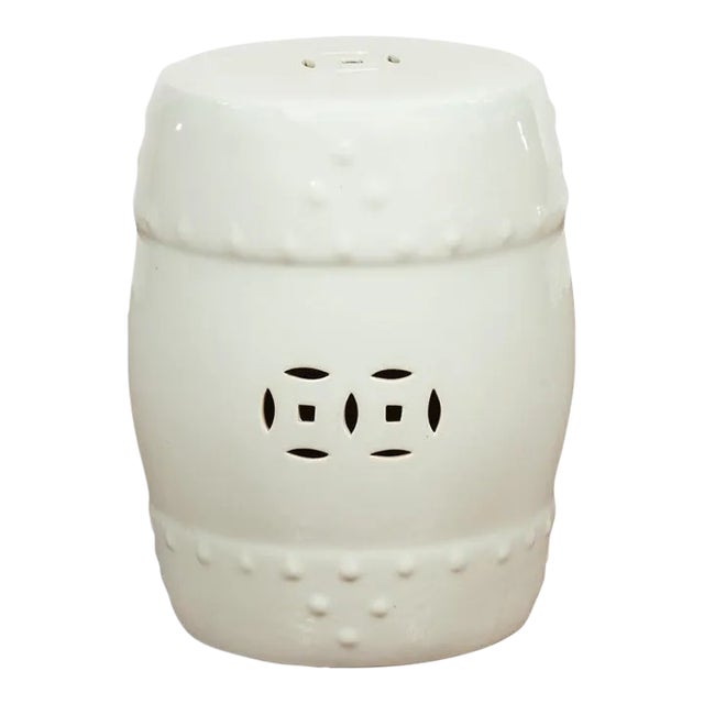 Vintage Chinese Blanc De Chine Garden Stool with Pierced & Raised Motifs For Sale