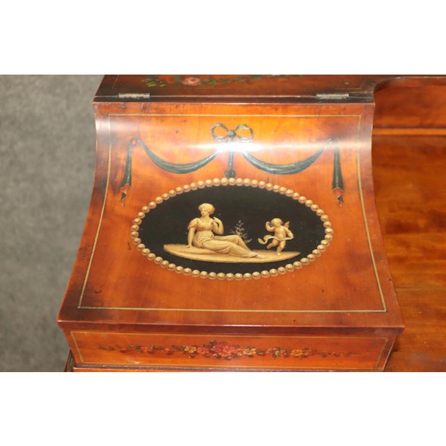 English Paint Decorated Adams Satinwood Carlton House Desk Circa 1890s For Sale - Image 4 of 12