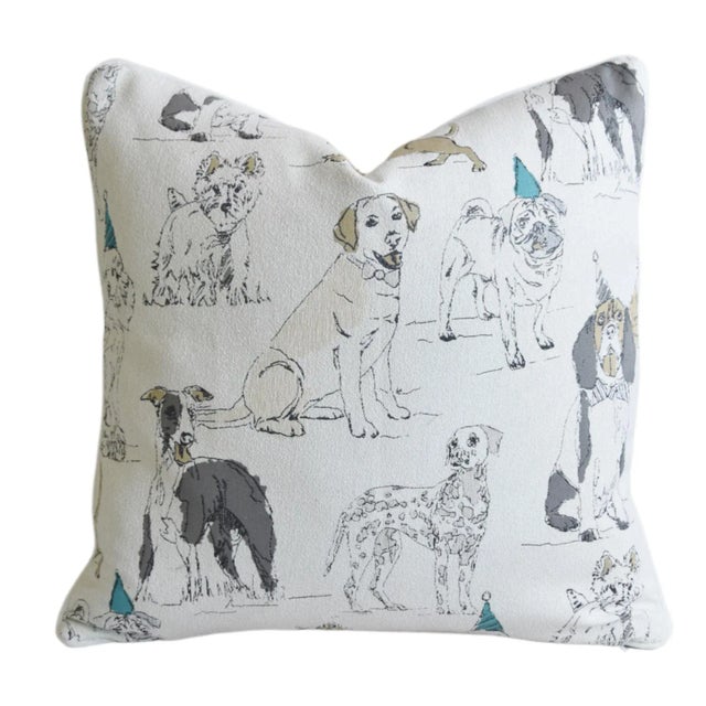 Doggie Puppy Dog Pet Mans Best Friend Feather/Down Pillow 23" Square For Sale - Image 4 of 4