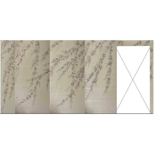 Hand Painted Chinoiserie Floral Branch Wallpaper Mural With Elegant Botanical Design For Sale - Image 6 of 8