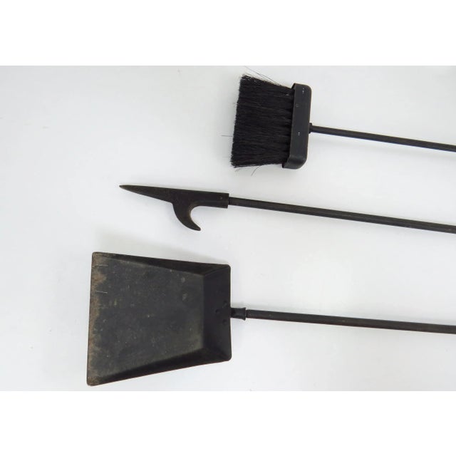 Vintage Art Deco Inspired Solid Brass and Iron 4-Piece Fireplace Tool Set For Sale - Image 11 of 13
