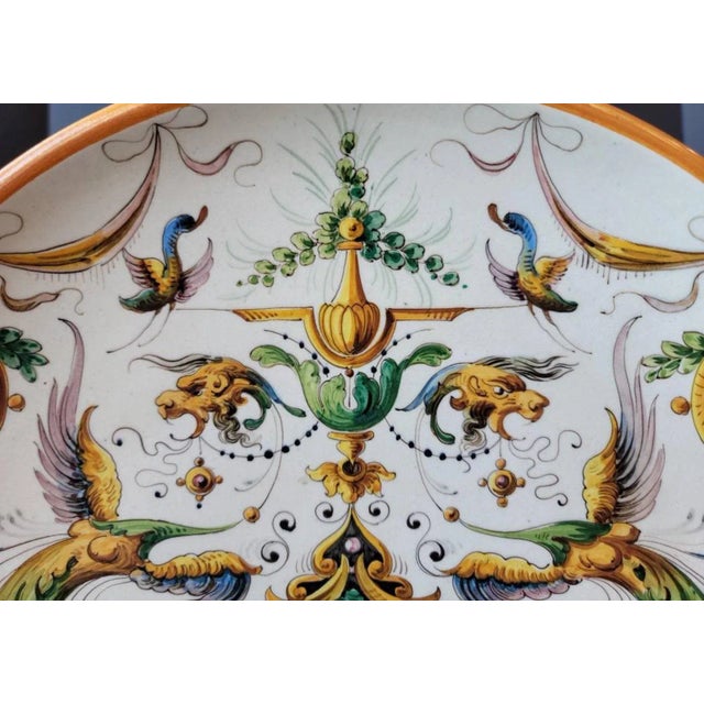 Antique Italian Renaissance Raffaellesco Grotteschi Majolica Wall Charger For Sale In Dallas - Image 6 of 11