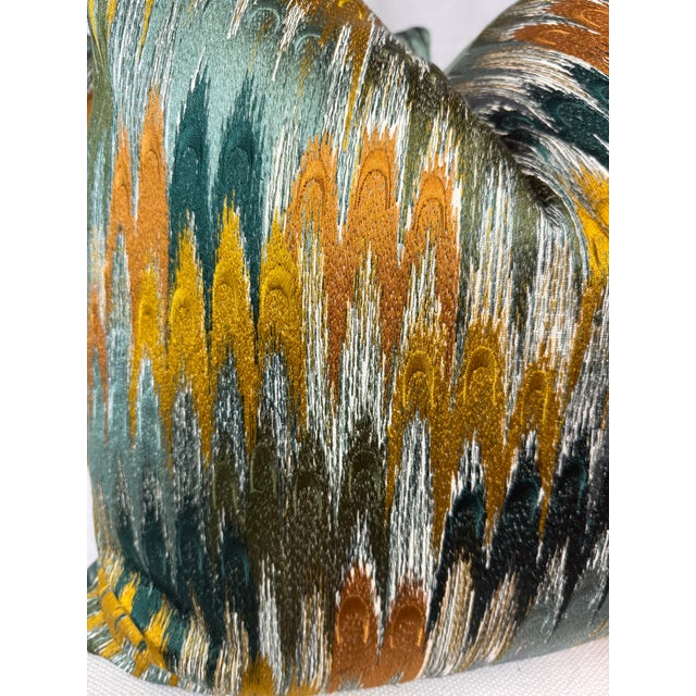 Custom pair of 22" pillows covered in Brunschwig & Fils "Duval Embroidery" in color teal/topaz and backed in a...