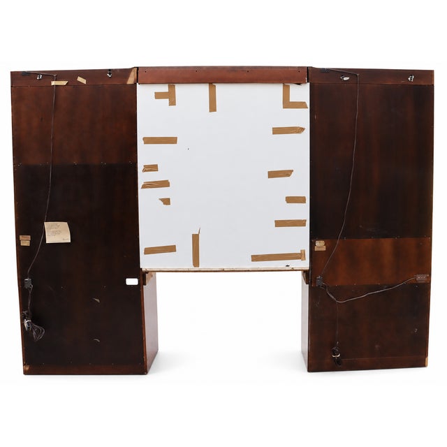 1970s 1970s Campaign Vintage Henredon Oak Wall Unit With Marble Counter and Mirrored Cabinets For Sale - Image 5 of 12