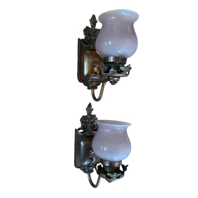 Pair of Cast Bronze Leaves and Berries Sconces With Frosted Glass Shades Circa 1910 For Sale In Los Angeles - Image 6 of 7