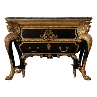 1980s Louis XV-Style Boulle Commode With Gilt Bronze Mounts & Marble Top by Maitland Smith For Sale