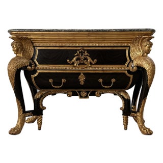 Louis XV-Style Boulle Commode With Gilt Bronze Mounts & Marble Top by Maitland Smith For Sale