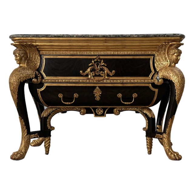 Louis XV-Style Boulle Commode With Gilt Bronze Mounts & Marble Top by Maitland Smith For Sale