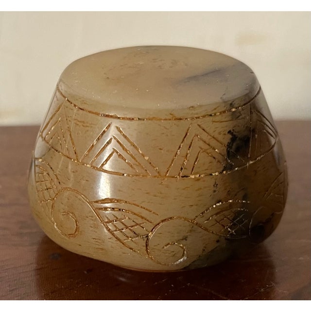 Antique 19th Century Chinese Carved Mottled Brown Jade Scholar's Desk Object - Small Vase or Pot For Sale - Image 15 of 17
