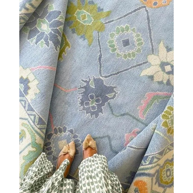 Not Yet Made - Made To Order Modern Handknotted Oushak Rug in Shades of Blue & Green with Pops of Pink, 12' x 15' For Sale - Image 5 of 7