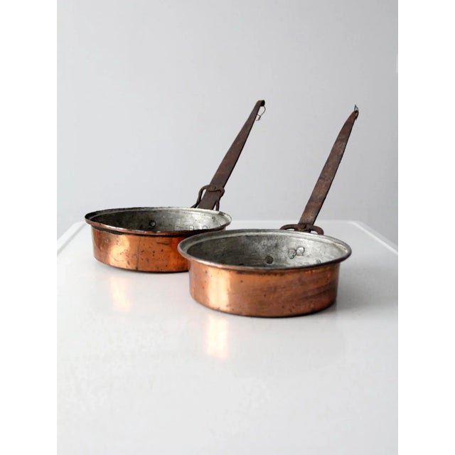 Antique Copper Saute Pans Pair For Sale - Image 6 of 13