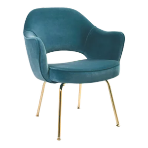 Saarinen Executive Arm Chairs in Pavo Blue Velvet, Pair
