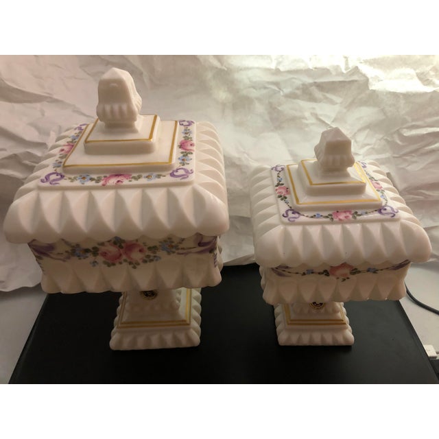 Elegant Westmoreland Milk Glass Wedding Boxes Pink Flowers Purple Bows