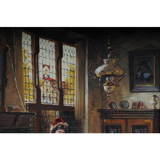 Lady at the Spinning Wheel, 20th Century, Oil on Canvas, Framed For Sale - Image 3 of 18