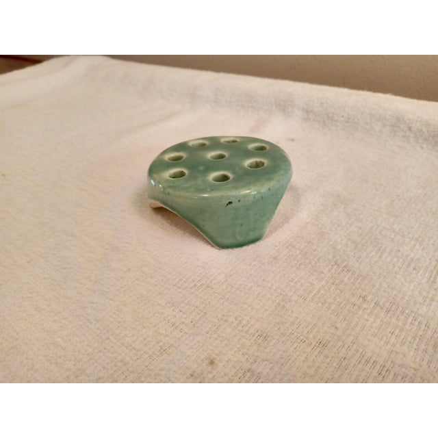 Mid-Century Modern Vintage 1930's Weller 3" Green Flower 8 Hole Frog For Sale - Image 3 of 5