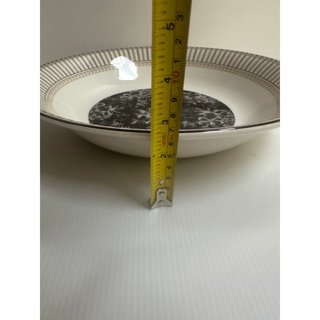 Onyx Royal Doulton Pasta Bowl in the Provence Noir Pattern Featuring a Black Floral Center and Striped Border For Sale - Image 8 of 11