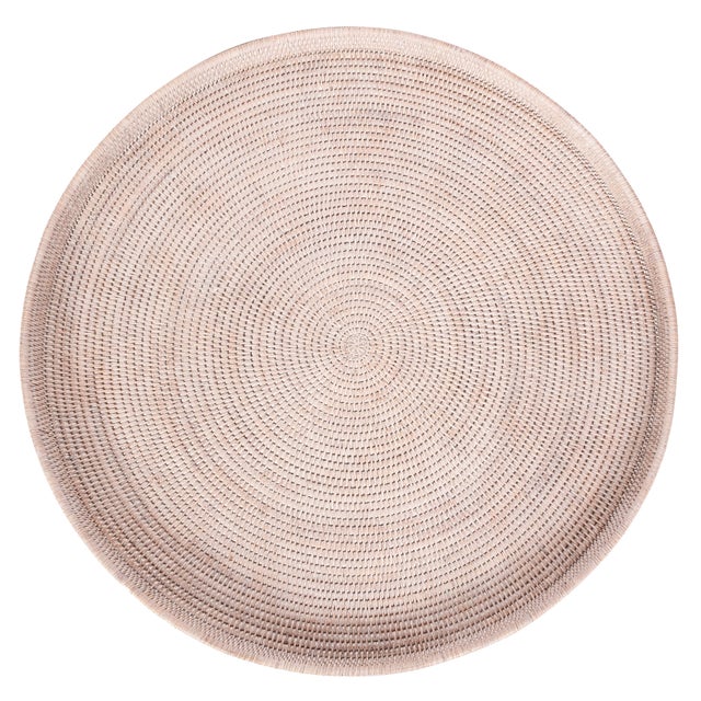 Artifacts Rattan Round Serving Ottoman Tray 32" Diameter, White Wash For Sale - Image 4 of 4