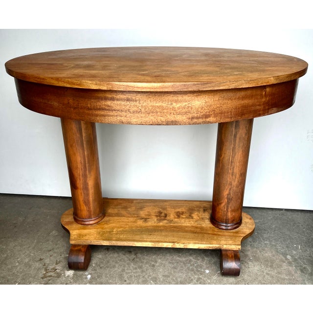 Traditional Early 1900s Oval Double Pedestal Library Table For Sale - Image 3 of 12