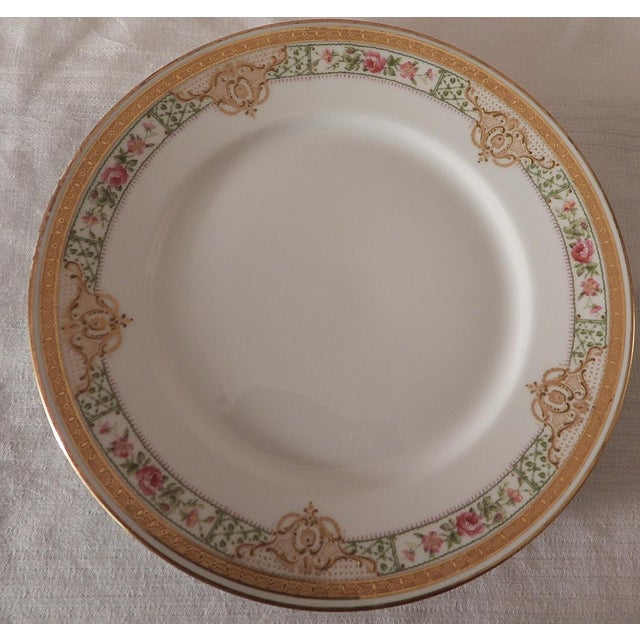 Art Nouveau Late 19th Century Limoges C Ahrendfeldt Art Nouveau Pink Green Gold Gilt Porcelain Luncheon Dessert Plates- Set of 4 For Sale - Image 3 of 8