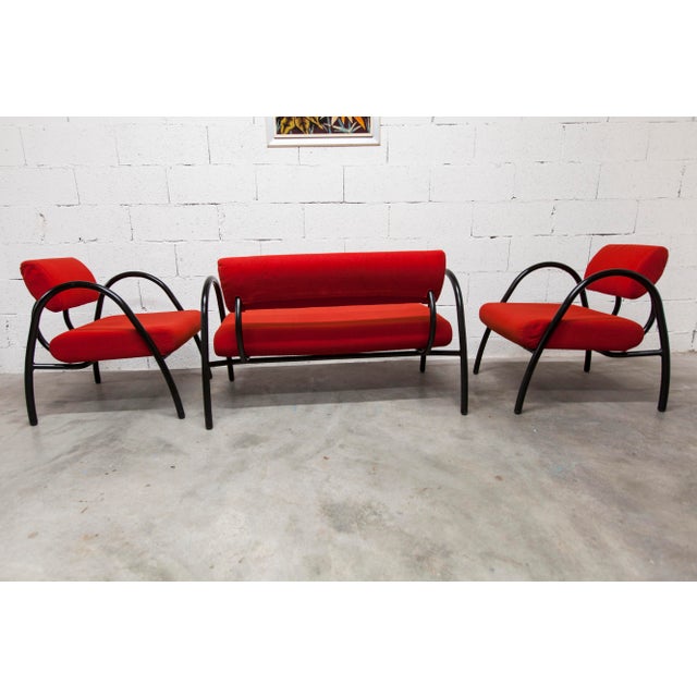 Red Designer Sofa and Armchairs, 2001, Set of 3 For Sale - Image 4 of 18
