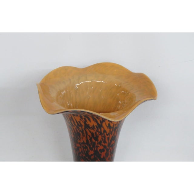 Art Glass Vase Italian Style Tortoiseshell Leopard Print With Ruffled Edge 4881b For Sale - Image 9 of 12