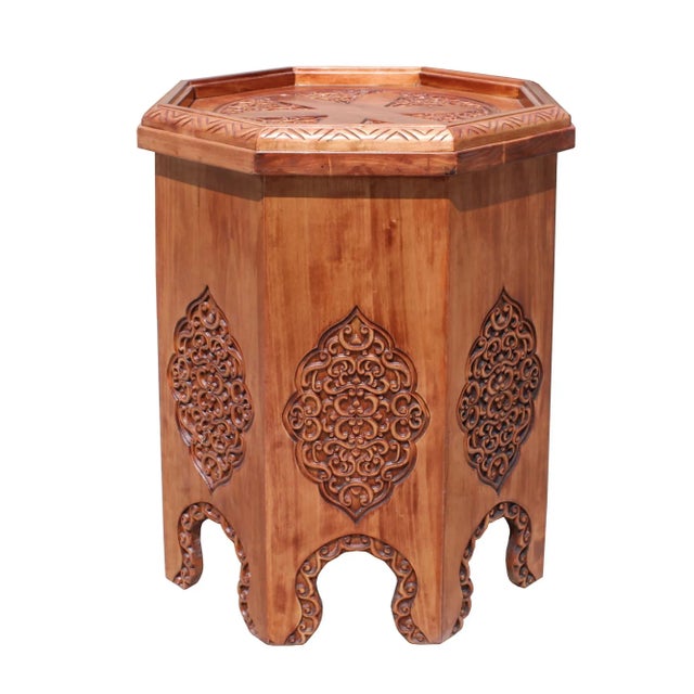 2010s Asian Octagon Floral Relief Carving Side Table Stand For Sale - Image 5 of 8