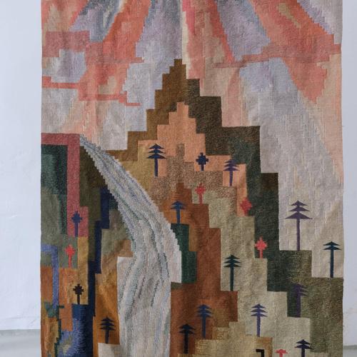 Vintage flat-woven wool tapestry by Swedish designer Carl Edvin Svensson.