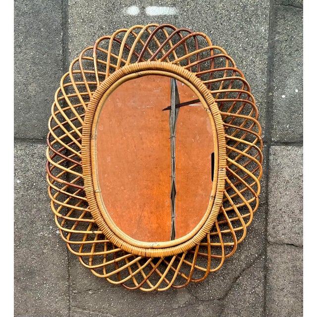 Vintage Italian Loop Rattan Mirror After Albini For Sale In West Palm - Image 6 of 6