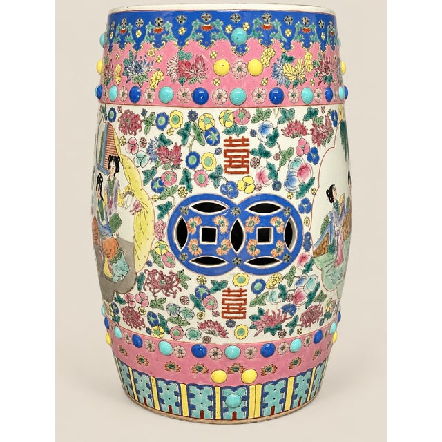 Ceramic Qing to Republic Period Famille Rose Porcelain Garden Stool- 1880's For Sale - Image 7 of 10