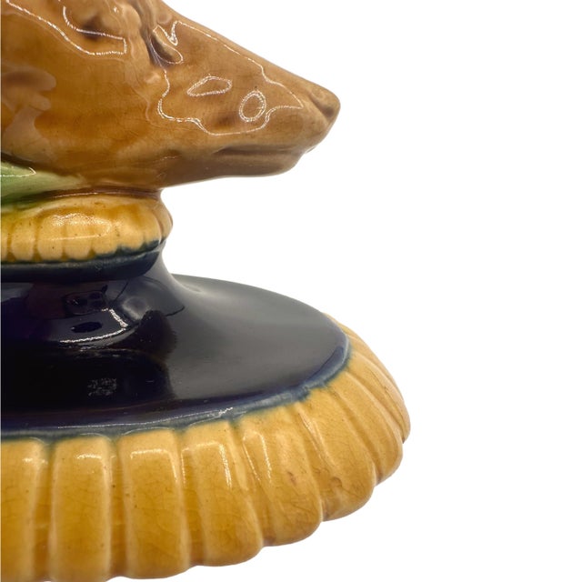 A Minton Majolica Stag's Head Small Taza in Cobalt Blue, English, Ca. 1868 For Sale - Image 6 of 8