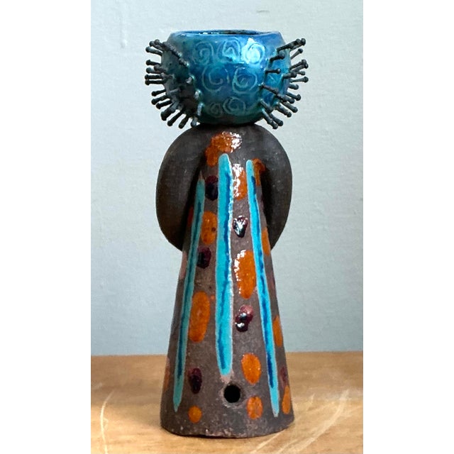 Vintage Hand Painted Ceramic Figurine Candlestick For Sale - Image 11 of 12
