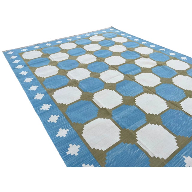Textile Not Yet Made - Made To Order Handmade Cotton Area Rug Vegetable Dyed Sky Blue and Olive Green Vista Rug-10'x14' For Sale - Image 7 of 11