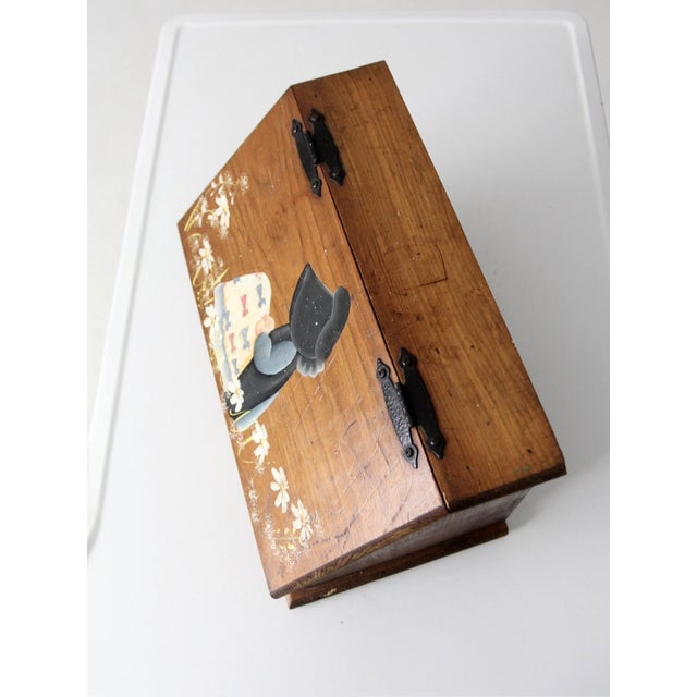 Wood Vintage Storybook Folk Art Wood Bread Box For Sale - Image 7 of 13