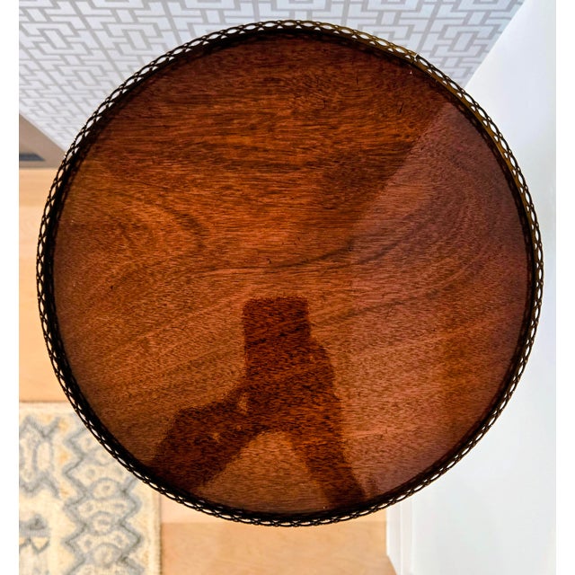 Mid-Century English Mahogany Brass Gallery Tripod Plant Stand / Drinks Table For Sale - Image 9 of 14