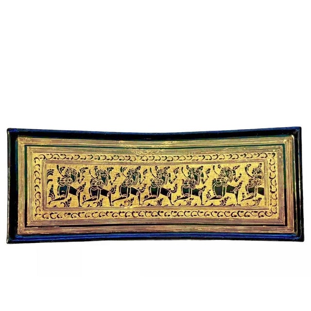 Asian Antique Hand Made Highly Decorated Burmese Gilded Wood Lacquerware Pillow Box For Sale - Image 3 of 10