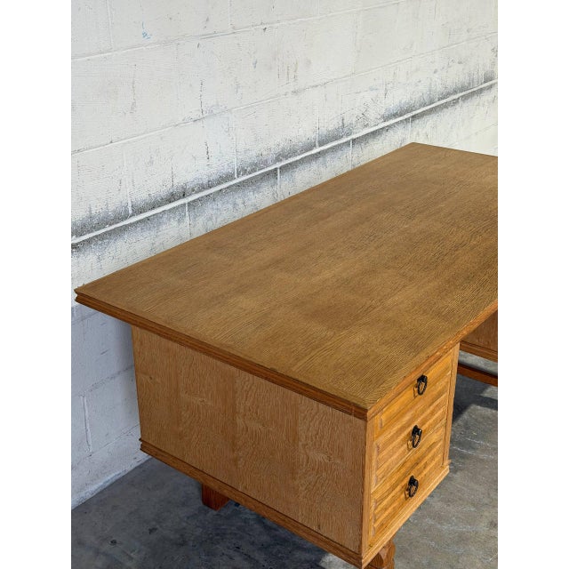 In Style of Henning Kjærnulf Oak Executive Desk With 6 Drawers Open Bookshelf Denmark Mid-Century Modern 1960s For Sale - Image 9 of 13