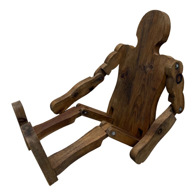 Mid 20th Century Life Size Articulating Wood Man; Folk Art Wood Sculpture For Sale