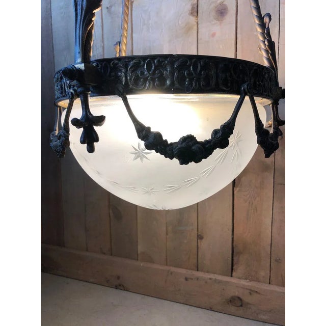 Antique Bronze & Cut Glass Chandelier For Sale - Image 4 of 9