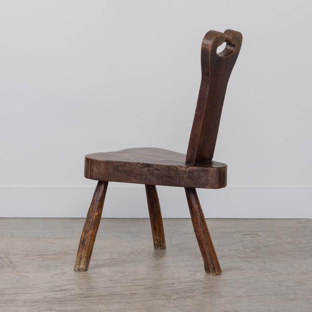 1950s French Brutalist Carved Wood Tripod Chair For Sale - Image 4 of 11